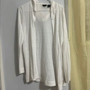 Tahari Cream Linen Hooded Sweater